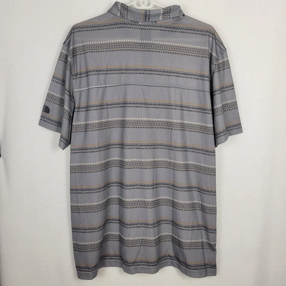 The North Face Men's FlashDry Short Sleeve Polo Shirt Gray Striped Pocket XXL